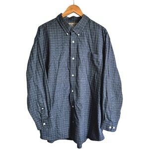 Duluth Trading Co Men's 2XL L/S Wrinklefighter Relaxed Fit Blue Checkered Shirt